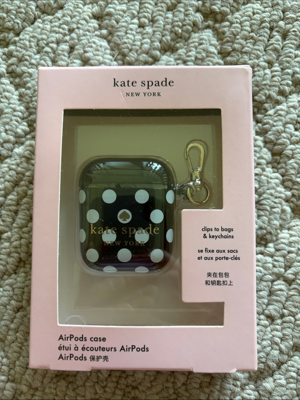kate spade Black Polka Dot AirPods Case with Gold Clip
